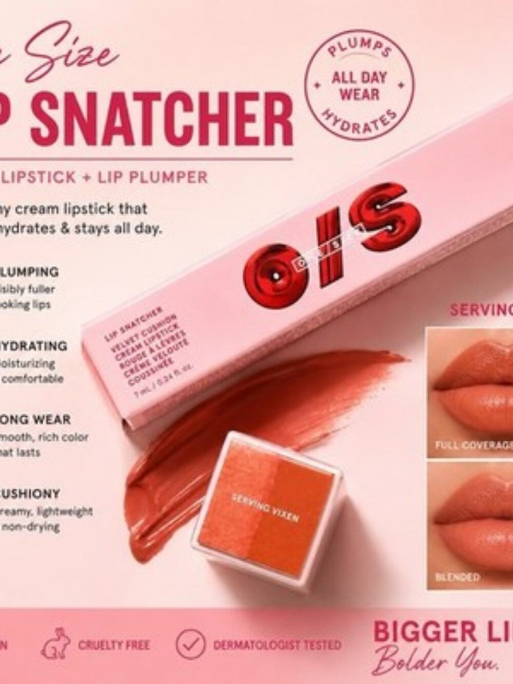 ONE/SIZE Lip Snatcher Cream Lipstick + Lip Plumper Serving Vixen New In Box